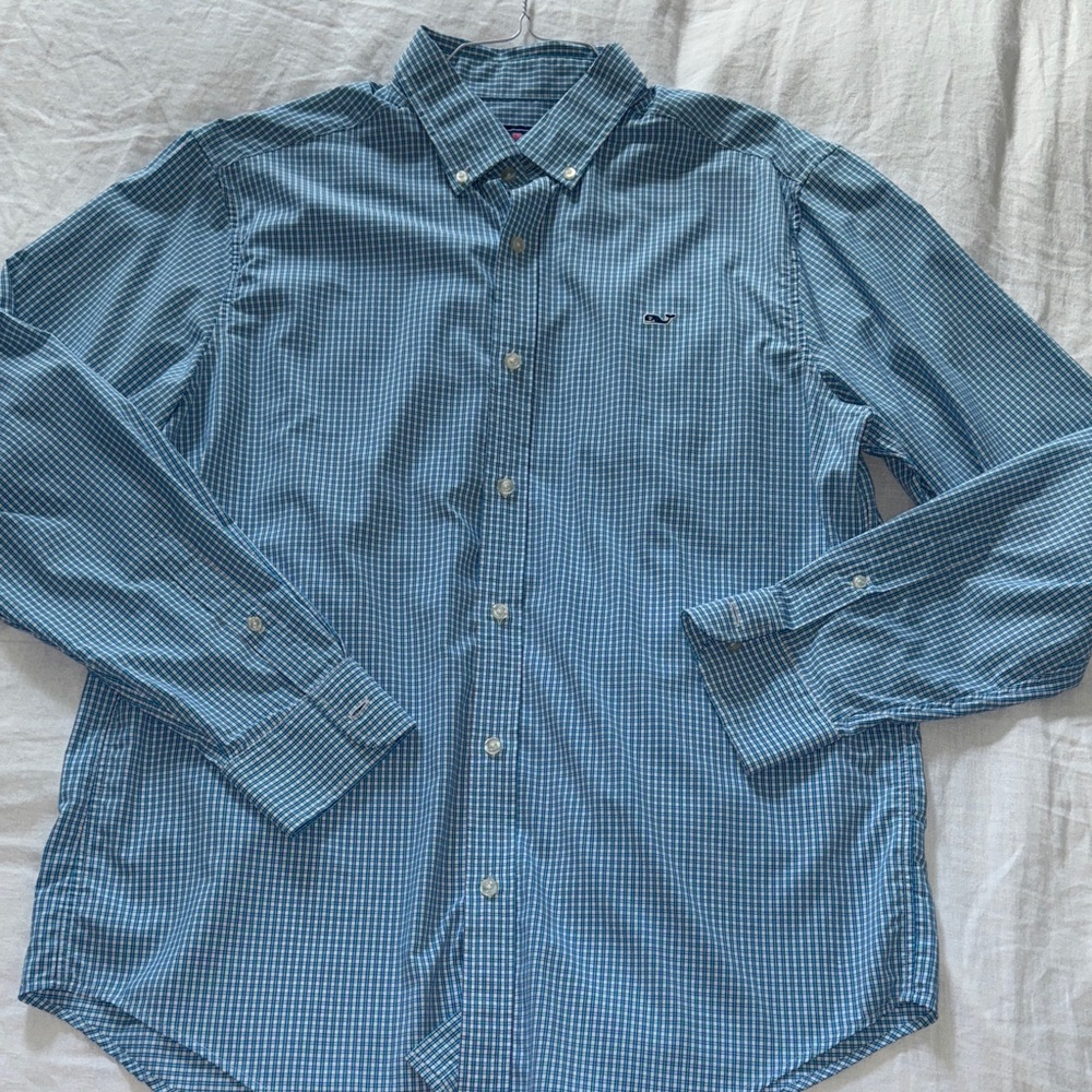 Vineyard Vines Men's Blue Checkered Whale Shirt